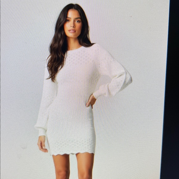 NWT $128 REVOLVE RUMORED Vermont white knit mini dress L winter wedding - Picture 16 of 16